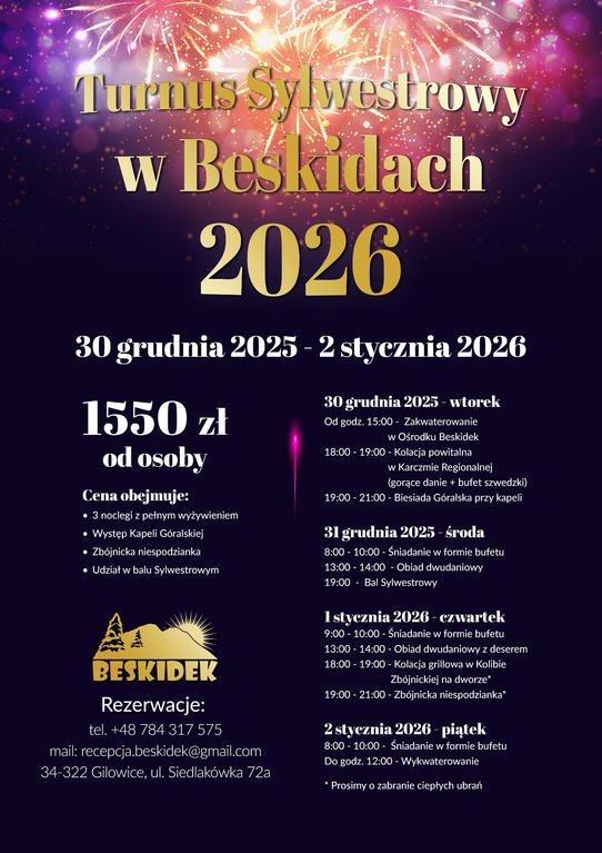 Pobyt Sylwestrowy | Ośrodek Wypoczynkowy Beskidek | Bal Sylwestrowy | 3 noclegi