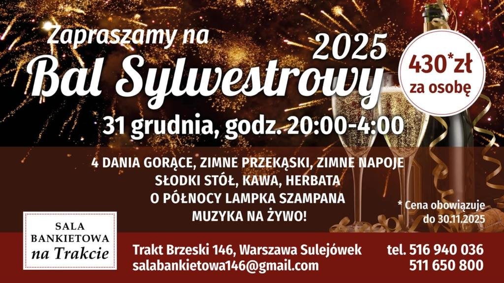 Bal Sylwestrowy 2025 w Sali Bankietowej 