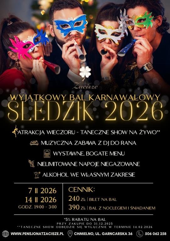 Bal Karnawałowy "Śledzik" na Kaszubach w Chmielnie - Resort
