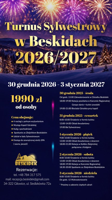 Turnus Sylwestrowy w Beskidach Ośrodek Wypoczynkowy Beskidek