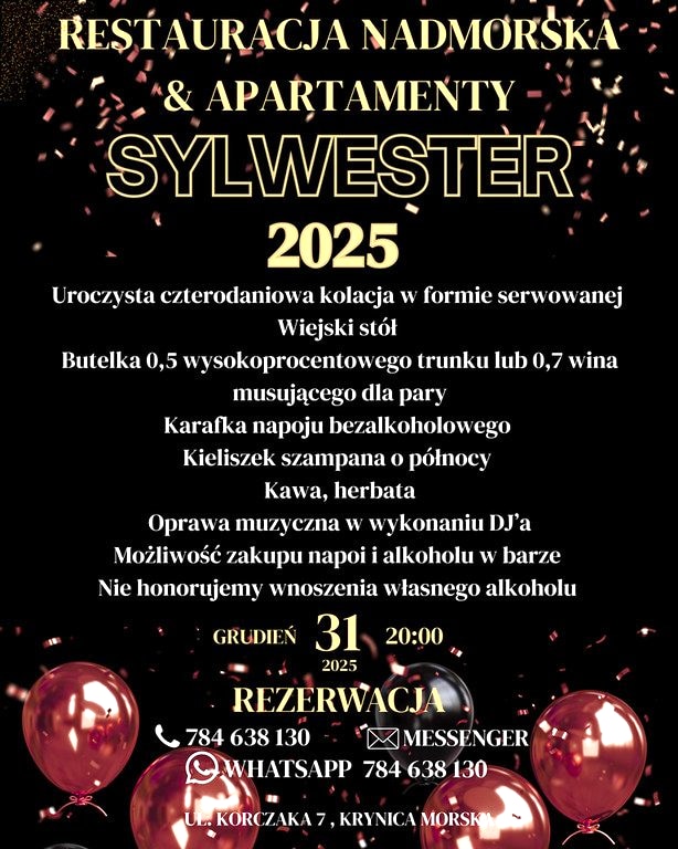 Sylwester 2025/2026 nad morzem w Krynicy Morskiej - Restauracja Nadmorska