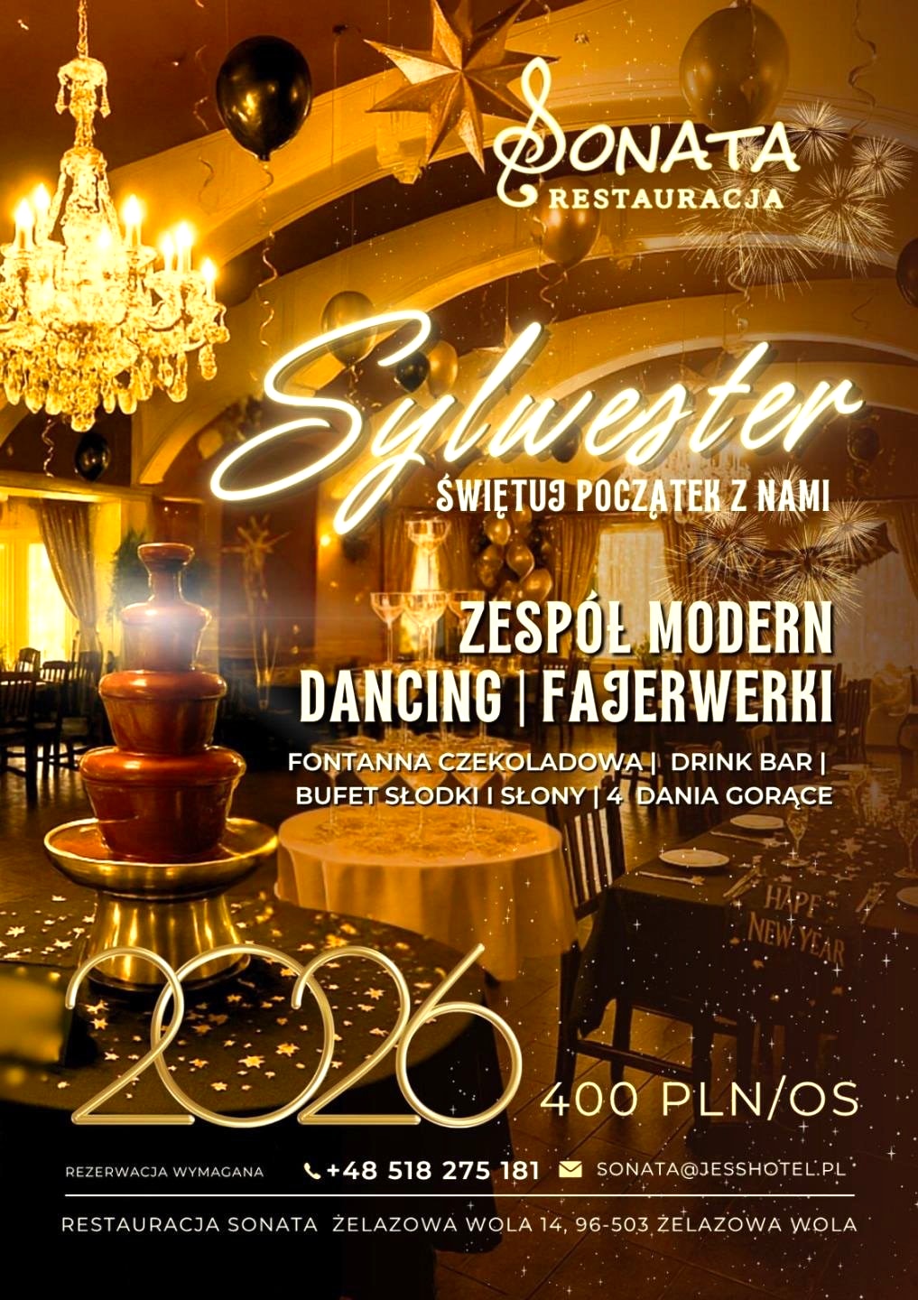 Sylwester w Restauracji Sonata w Żelazowej Woli